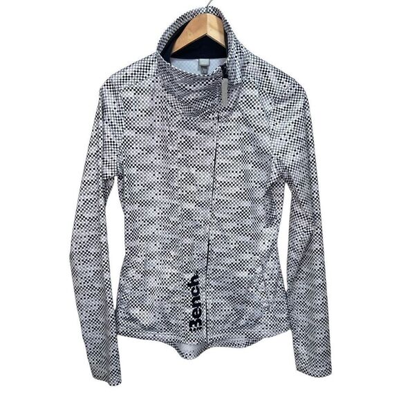 Bench Black & White Checkered Zip Up Sweater Size M - Picture 1 of 10